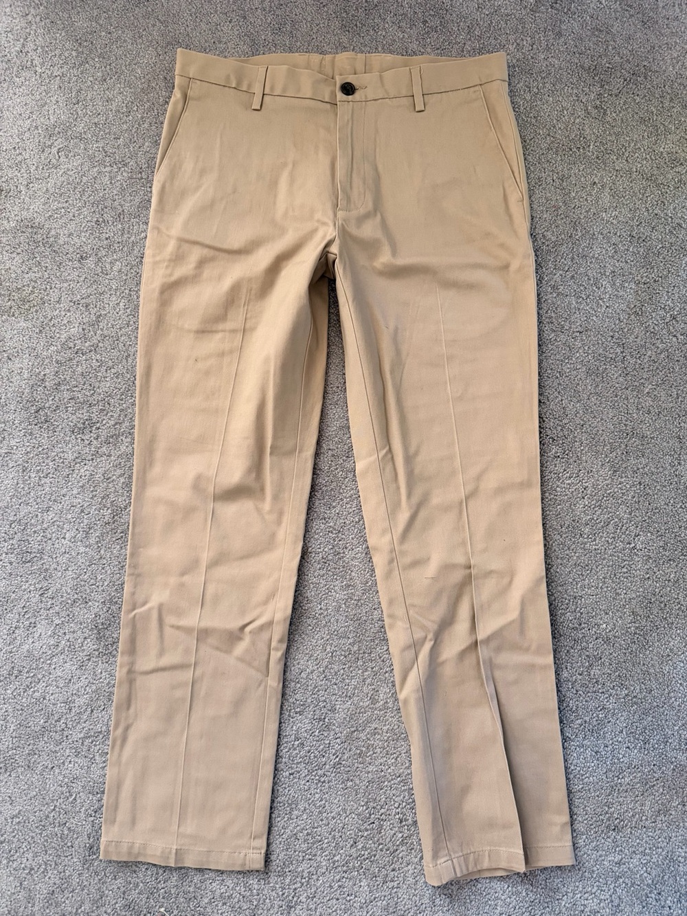 Men’s Slim Fit Khaki Chino Pants 33x29 Tan Stretch Flat Front Trousers